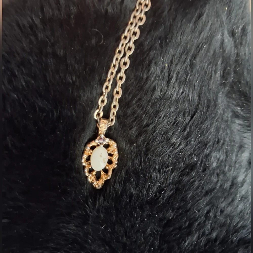 Vintage Ruby & Opal 18k Gold Plated Pendant Necklace - Picture 3 of 4